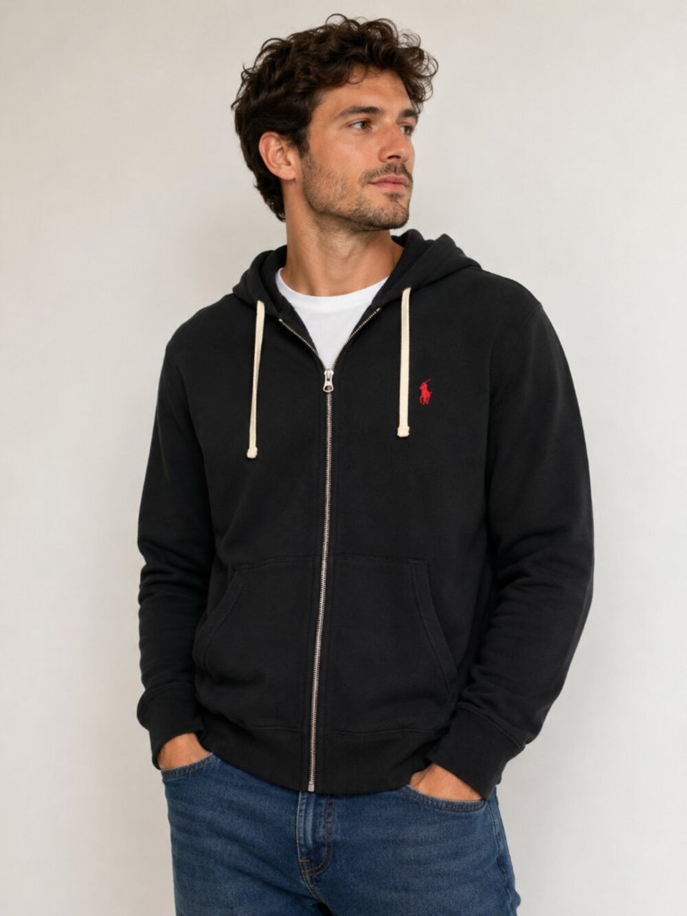 Polo Ralph Lauren Black Full Zip Hoodie Men’s Large Cotton Blend Classic